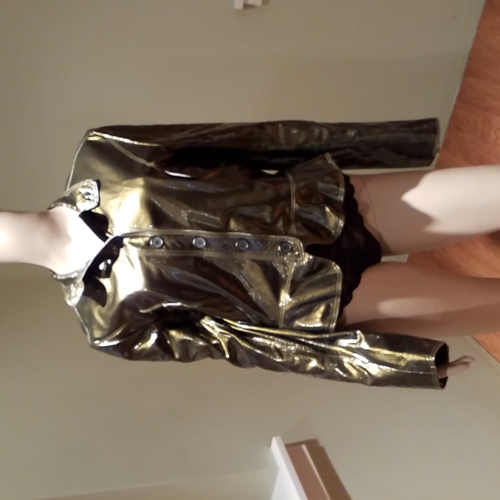 Burberry Olive Green Patent Leather Jacket Size 10